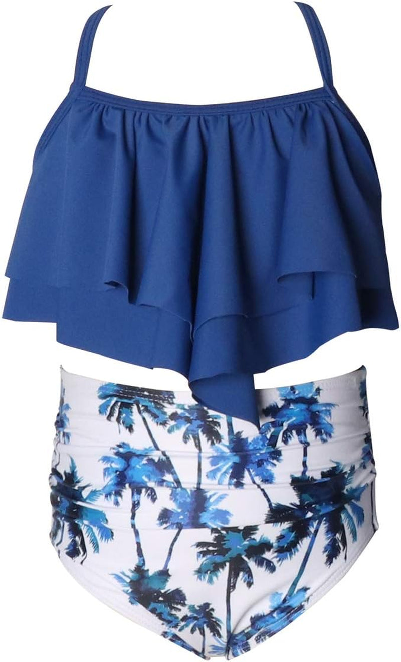 Family Matching Swimsuits Girls Two-Piece Palm Bikini Set Girls 5-6X