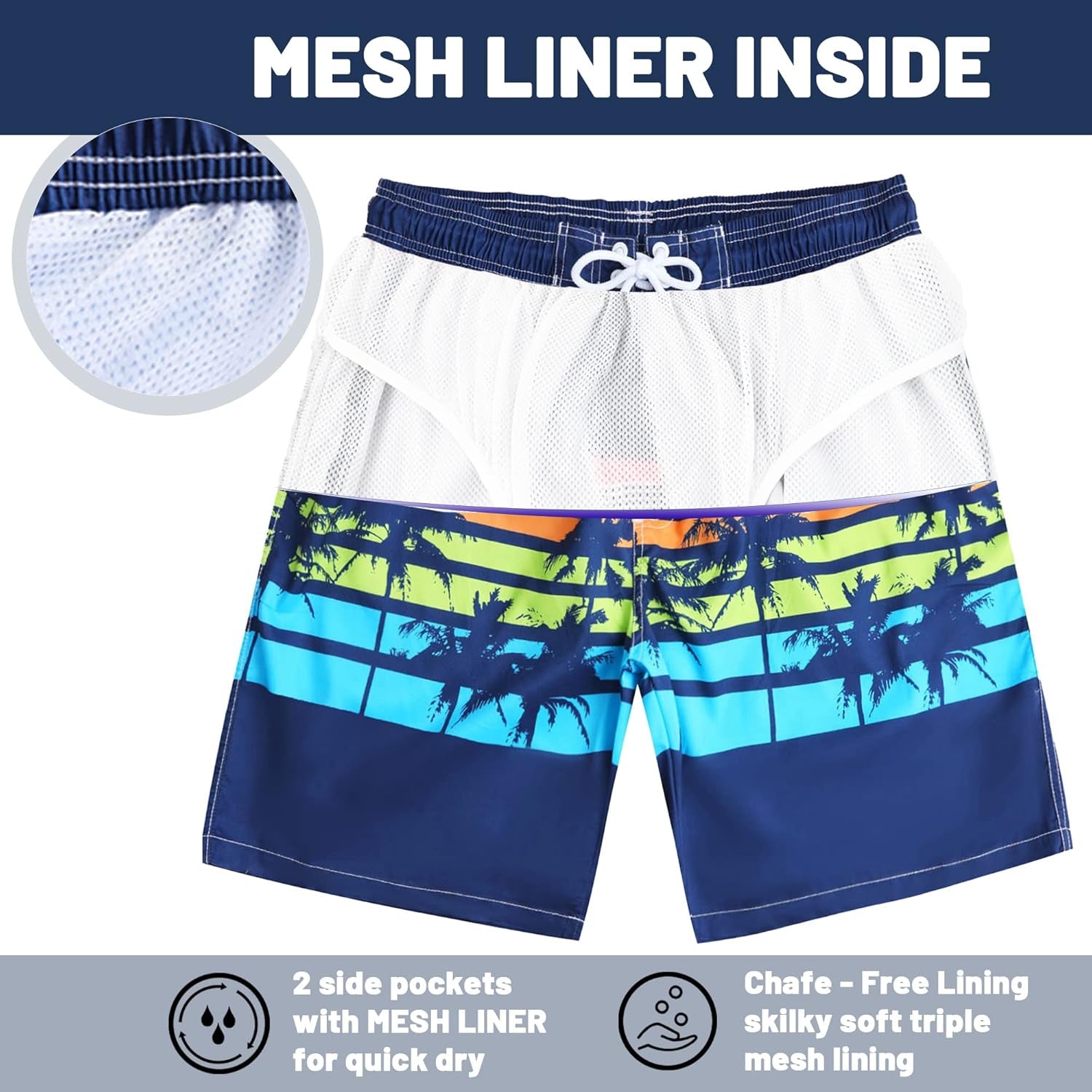 Mens Swim Trunks Long, Quick Dry Boardshorts, 9 Inches Inseam Bathing Suits with Mesh Lining