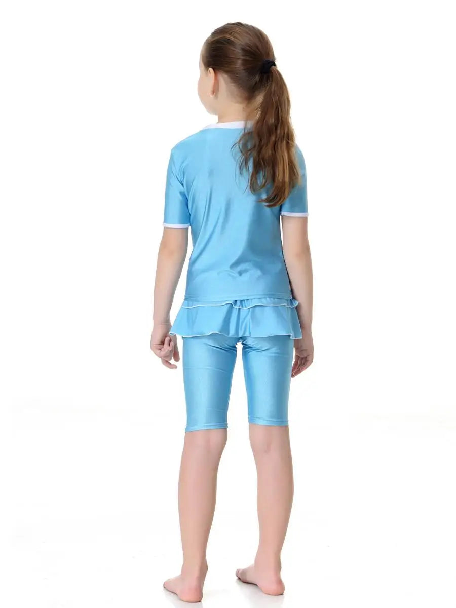 Cute Striped Swimsuit Girls Short Sleeve Kids Swimwear Muslim Arab Swimming Clothing Modest Swimwear Suits Swimwear Sets Fashion