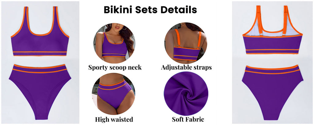 High Waisted Womens Bikini Sets Sporty Two Piece Swimsuits for Women Color Block High Cut Bathing Suits