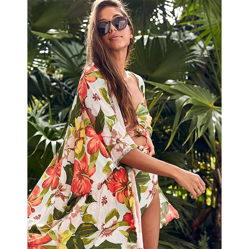 Beach Wear Print Bikini Swimwear Women Wrap Skirt Swimsuit High Waist 2025 Cover up Sexy Sarong Plage Beach Wear Bathing Suit