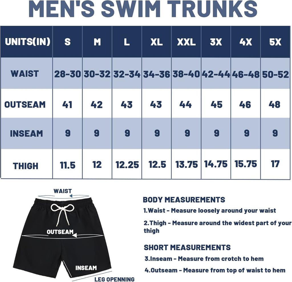 Mens Swim Trunks Long, Quick Dry Boardshorts, 9 Inches Inseam Bathing Suits with Mesh Lining
