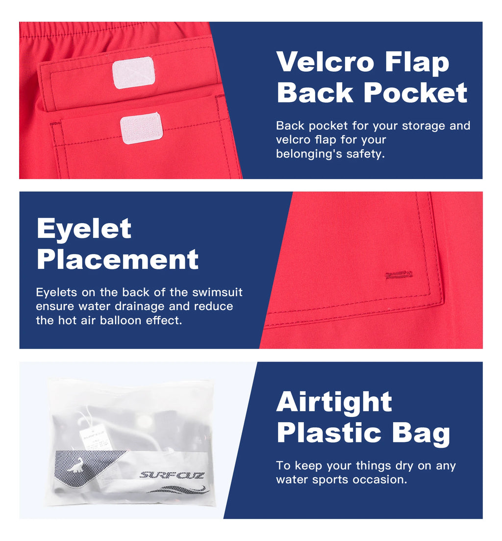 Mens Swimwear Solid Swim Trunks Summer Beach Board Shorts with Pockets Quick Dry Mens Running Surfing Swimming Shorts
