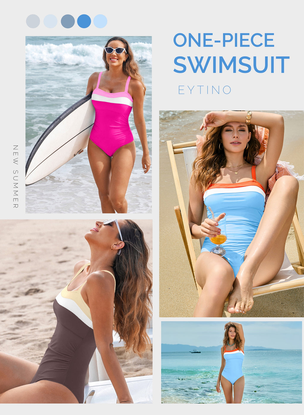 Bathing Suit Women One Piece Swimsuit Tummy Control Slimming Athletic Bathing Suits Color Block Swimming Suits Swimwear Blue S-2XL