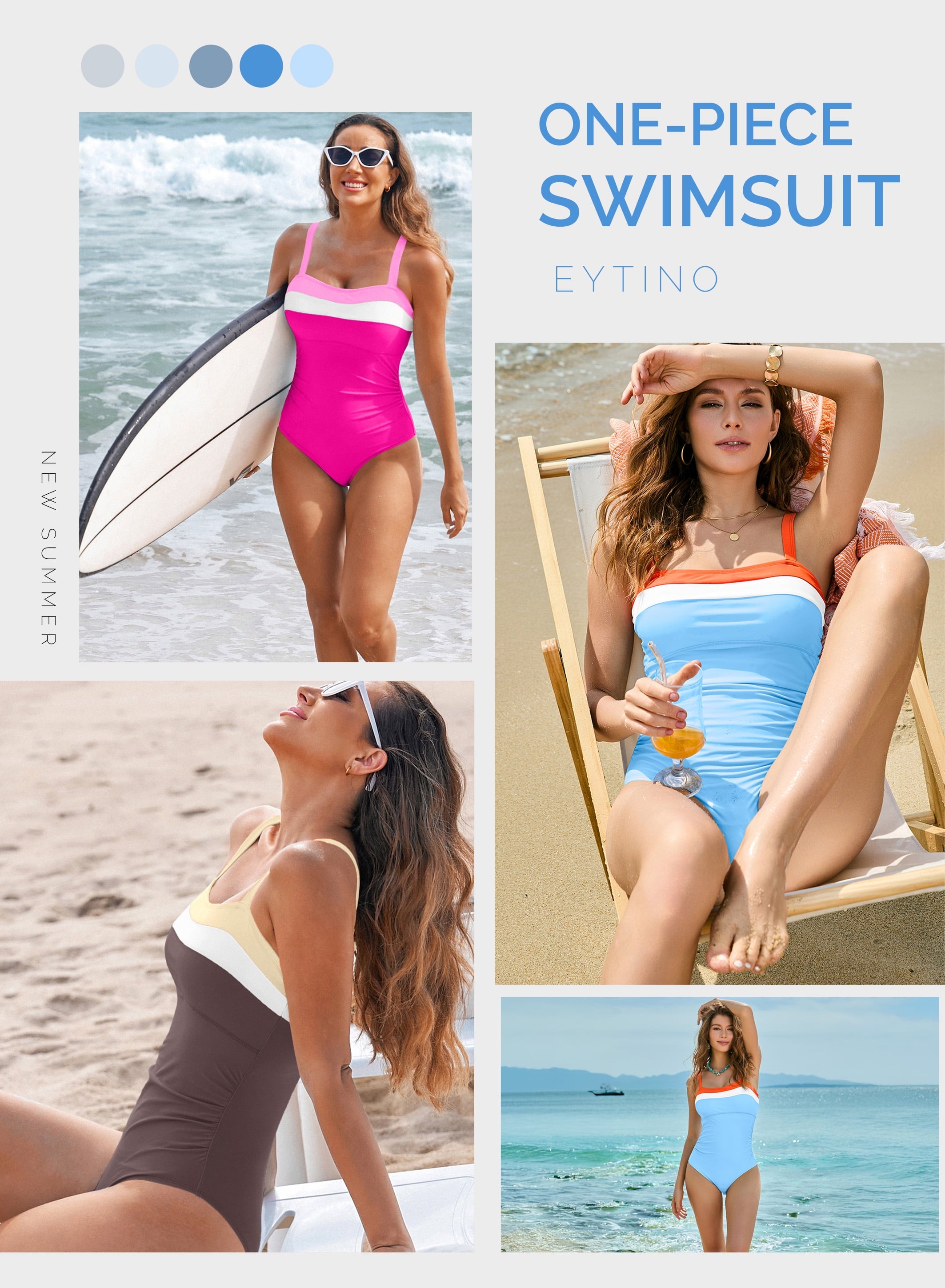 Bathing Suit Women One Piece Swimsuit Tummy Control Slimming Athletic Bathing Suits Color Block Swimming Suits Swimwear Blue S-2XL