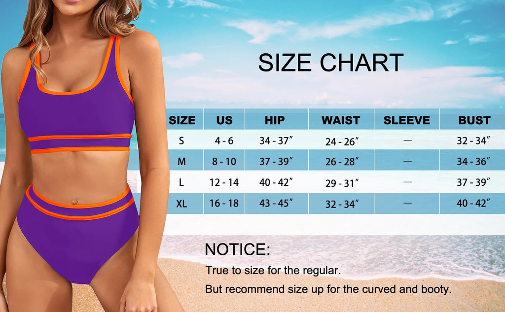 High Waisted Womens Bikini Sets Sporty Two Piece Swimsuits for Women Color Block High Cut Bathing Suits