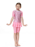 Cute Striped Swimsuit Girls Short Sleeve Kids Swimwear Muslim Arab Swimming Clothing Modest Swimwear Suits Swimwear Sets Fashion