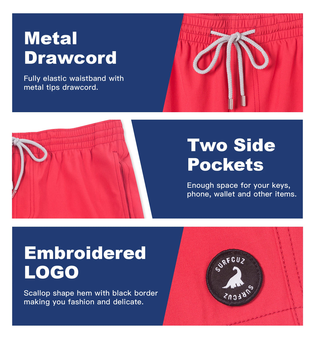 Mens Swimwear Solid Swim Trunks Summer Beach Board Shorts with Pockets Quick Dry Mens Running Surfing Swimming Shorts