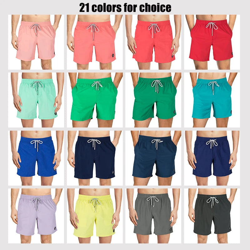 Mens Swimwear Solid Swim Trunks Summer Beach Board Shorts with Pockets Quick Dry Mens Running Surfing Swimming Shorts